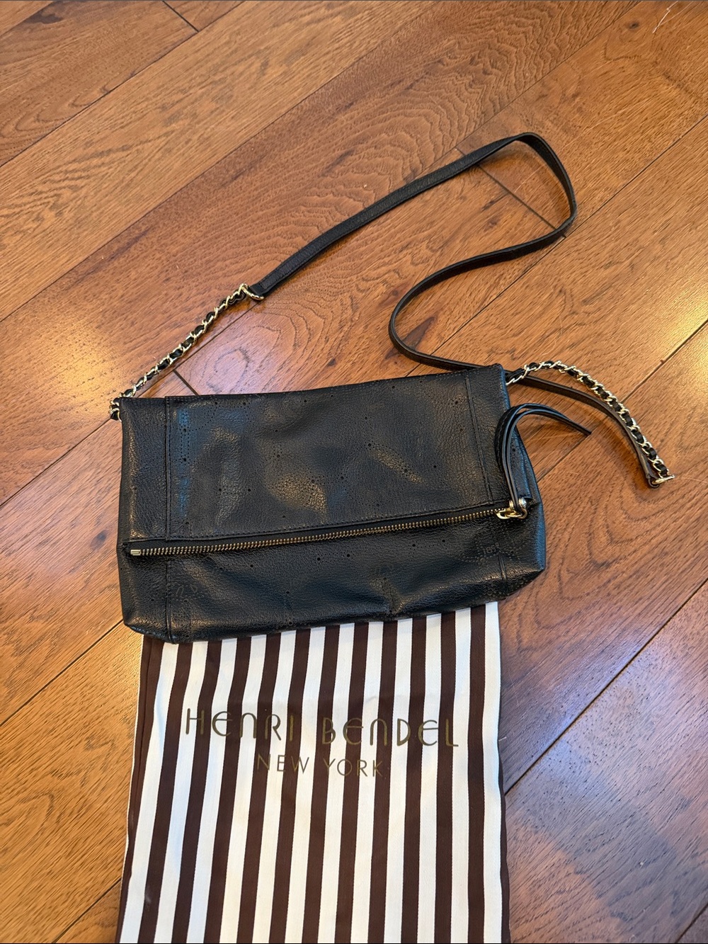 Henri Bendel Black Leather Crossbody Bag with Chain Strap